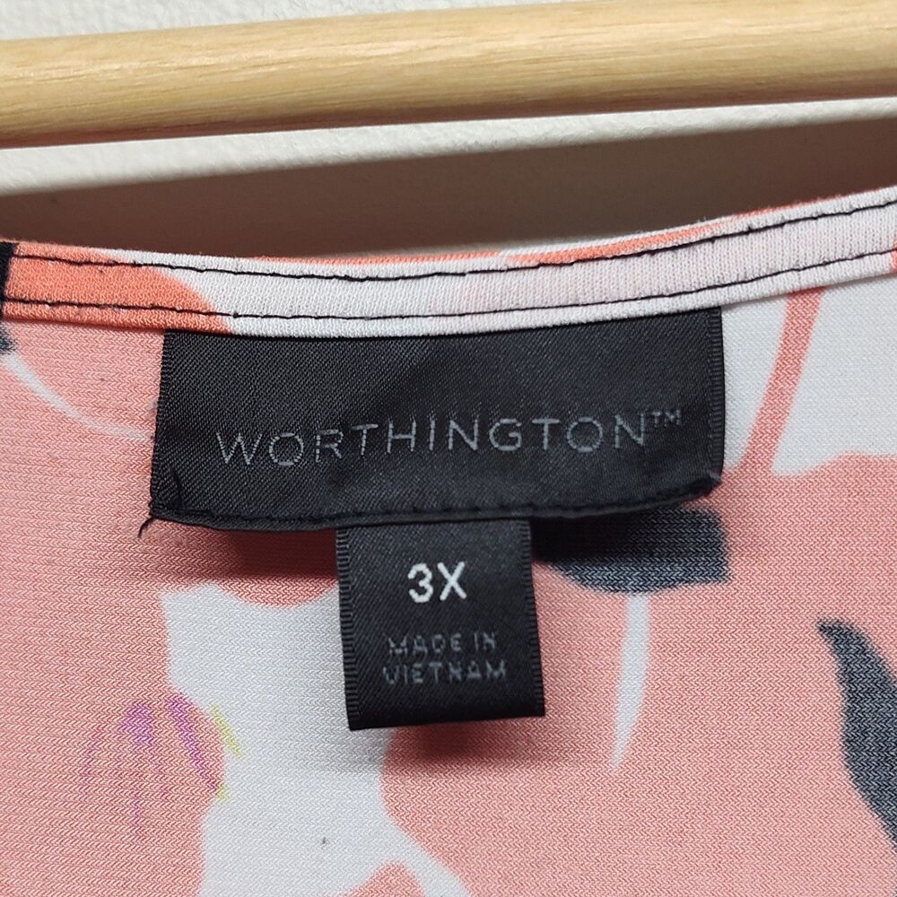 Worthington Blouse Top Women Size 3X Pink Floral Short Sleeve Modest Feminine - Picture 7 of 8